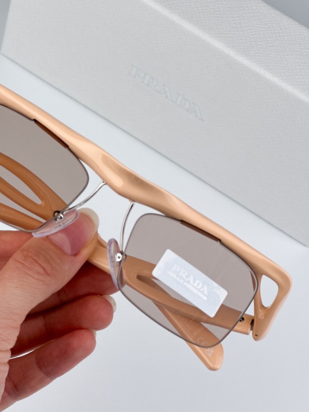 PRADA PRA15S 18Q4I2 PEACH RECTANGLE WOMEN SUNGLASSES